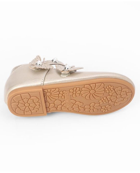 Cute Walk by Babyhug Velcro Closure Ballerina With Stone & Butterfly Embellishment - Golden