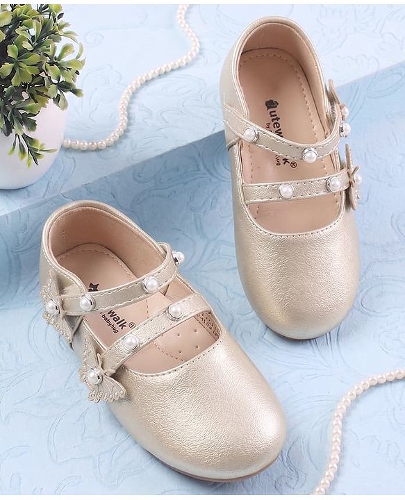 Cute Walk by Babyhug Velcro Closure Ballerina With Stone & Butterfly Embellishment - Golden