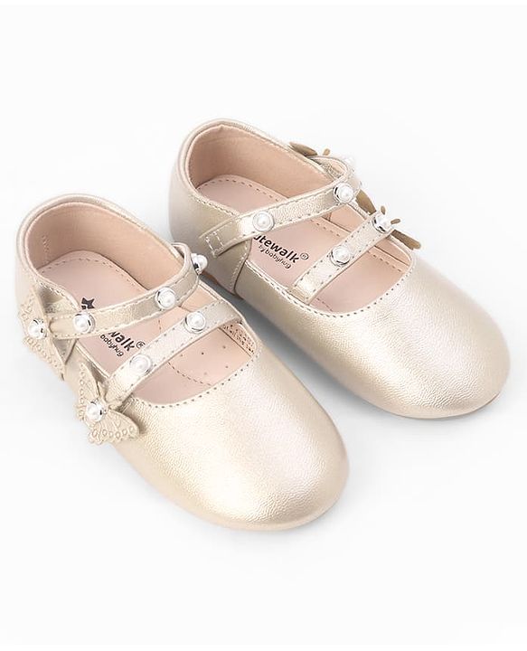 Cute Walk by Babyhug Velcro Closure Ballerina With Stone & Butterfly Embellishment - Golden