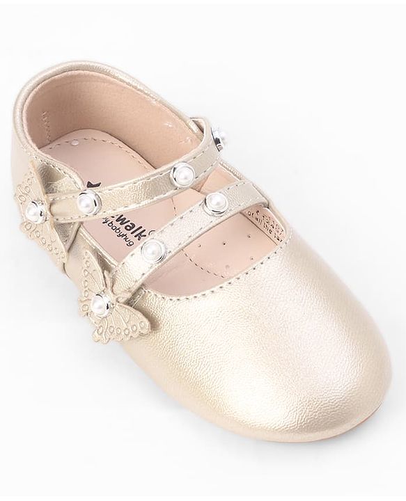Cute Walk by Babyhug Velcro Closure Ballerina With Stone & Butterfly Embellishment - Golden