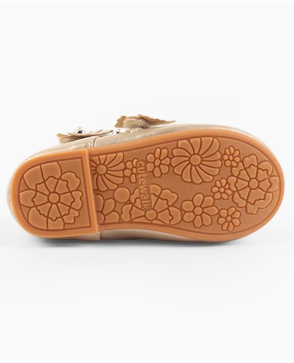 Cute Walk by Babyhug Velcro Closure Ballerina With Stone & Butterfly Embellishment - Golden