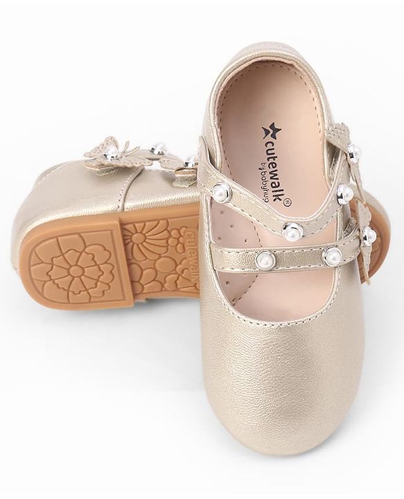 Cute Walk by Babyhug Velcro Closure Ballerina With Stone & Butterfly Embellishment - Golden