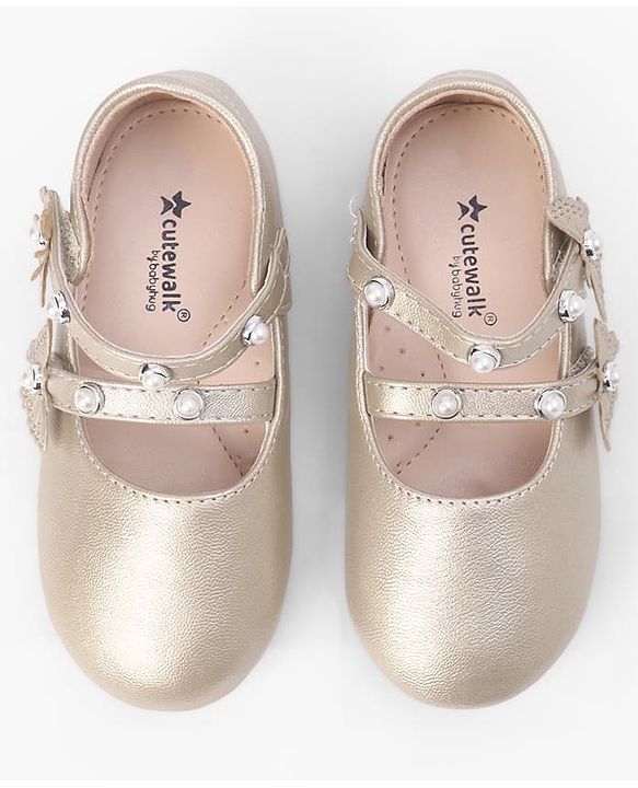 Cute Walk by Babyhug Velcro Closure Ballerina With Stone & Butterfly Embellishment - Golden