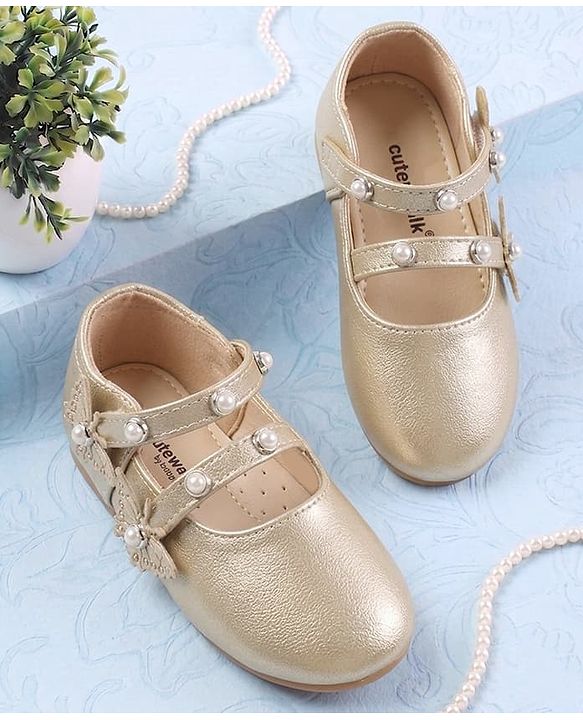 Cute Walk by Babyhug Velcro Closure Ballerina With Stone & Butterfly Embellishment - Golden