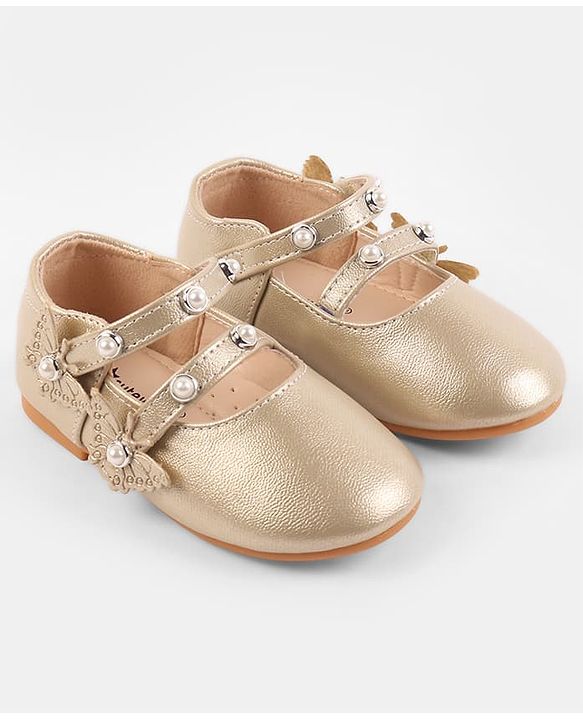 Cute Walk by Babyhug Velcro Closure Ballerina With Stone & Butterfly Embellishment - Golden