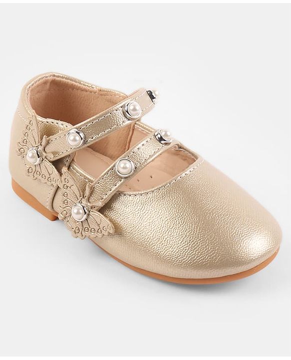 Cute Walk by Babyhug Velcro Closure Ballerina With Stone & Butterfly Embellishment - Golden