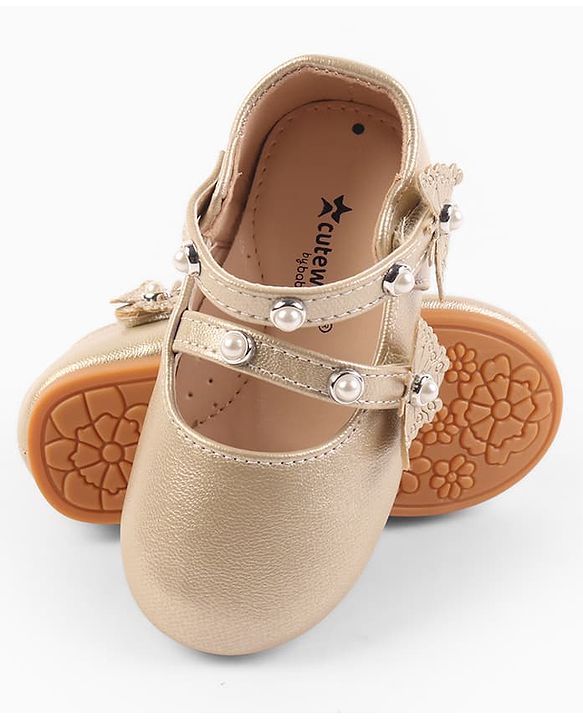 Cute Walk by Babyhug Velcro Closure Ballerina With Stone & Butterfly Embellishment - Golden