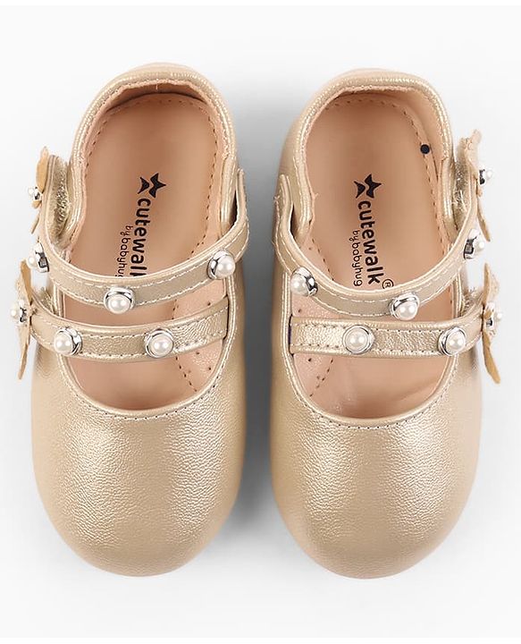 Cute Walk by Babyhug Velcro Closure Ballerina With Stone & Butterfly Embellishment - Golden