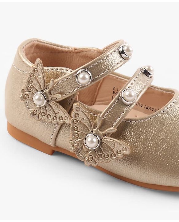 Cute Walk by Babyhug Velcro Closure Ballerina With Stone & Butterfly Embellishment - Golden