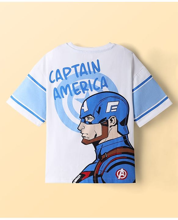 Pine Kids Marvel Single Jersey Knit Half Sleeves T-Shirt with Captain America Print - White