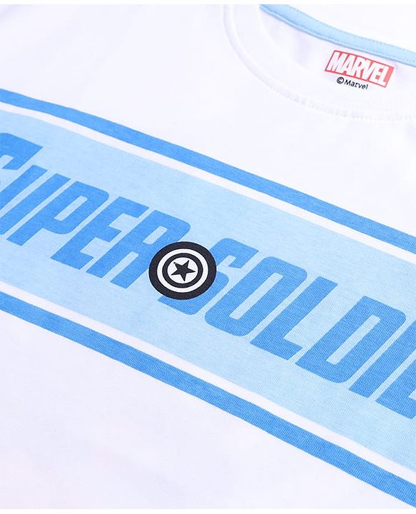 Pine Kids Marvel Single Jersey Knit Half Sleeves T-Shirt with Captain America Print - White