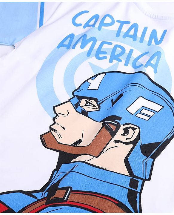 Pine Kids Marvel Single Jersey Knit Half Sleeves T-Shirt with Captain America Print - White