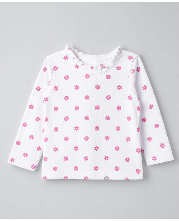 Babyhug Cotton Woven Full Sleeves Frock and Tee with Rabbit Embroidery and Floral Print in Navy Blue for 6-9 Months