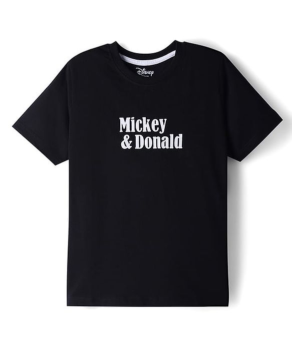 Pine Kids Disney Cotton Knit Half Sleeves T-Shirt with Mickey & Donald Print - Black