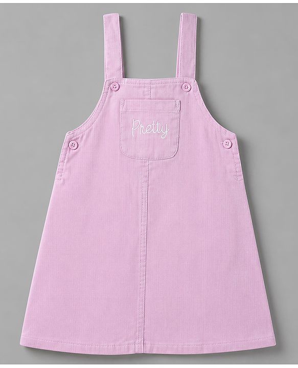 Babyhug Cotton Woven Frock and Inner Tee and Purse with Full Sleeves and Pretty Text Embroidery - Lavender