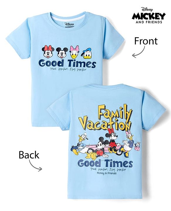 Pine Kids Disney Cotton Single Jersey Knit Half Sleeves T-Shirt with Front & Back Mickey And Friends Print - Sky Blue