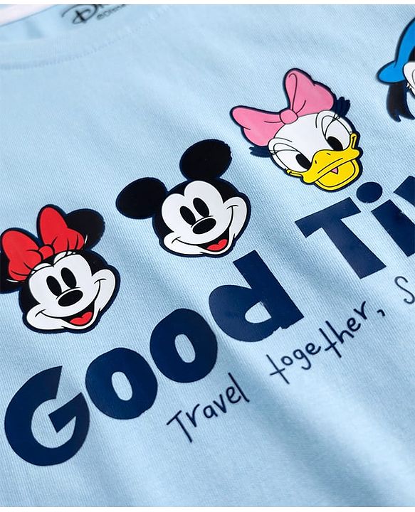 Pine Kids Disney Cotton Single Jersey Knit Half Sleeves T-Shirt with Front & Back Mickey And Friends Print - Sky Blue