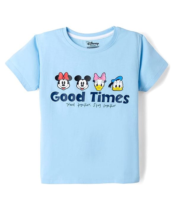 Pine Kids Disney Cotton Single Jersey Knit Half Sleeves T-Shirt with Front & Back Mickey And Friends Print - Sky Blue