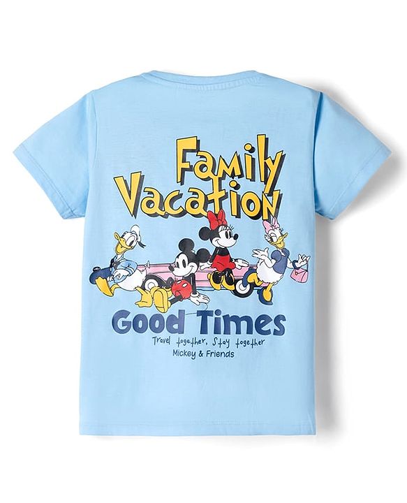 Pine Kids Disney Cotton Single Jersey Knit Half Sleeves T-Shirt with Front & Back Mickey And Friends Print - Sky Blue