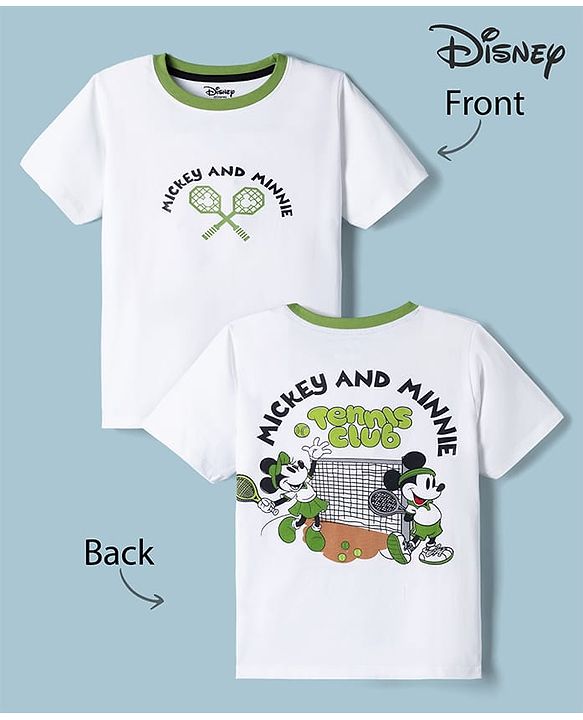Pine Kids Disney Single Jersey Knit Half Sleeves T-Shirt with Front & Back Mickey and Minnie Tennis Club Print - White