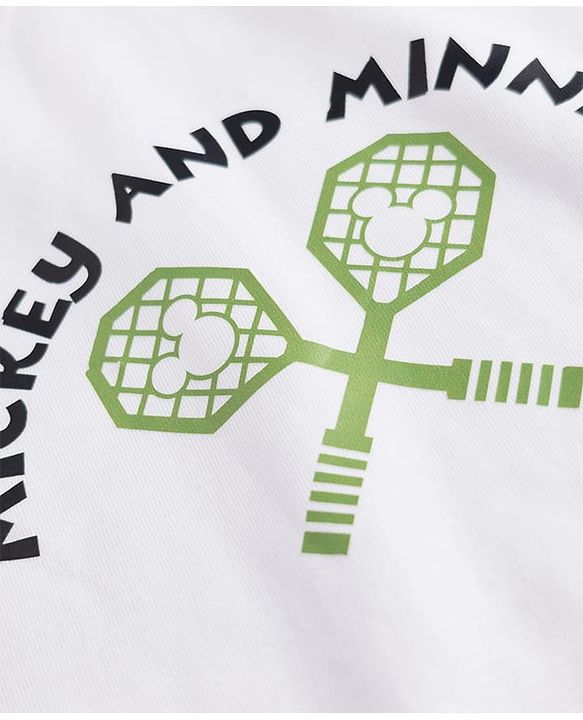 Pine Kids Disney Single Jersey Knit Half Sleeves T-Shirt with Front & Back Mickey and Minnie Tennis Club Print - White