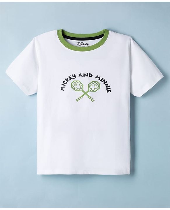 Pine Kids Disney Single Jersey Knit Half Sleeves T-Shirt with Front & Back Mickey and Minnie Tennis Club Print - White