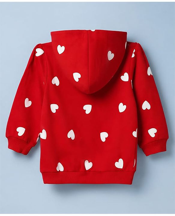 Babyhug 100% Cotton Terry Knit Sweatjackets With Full Sleeves and Hearts Print - Red