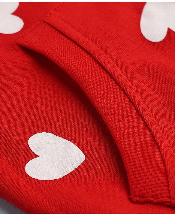 Babyhug 100% Cotton Terry Knit Sweatjackets With Full Sleeves and Hearts Print - Red