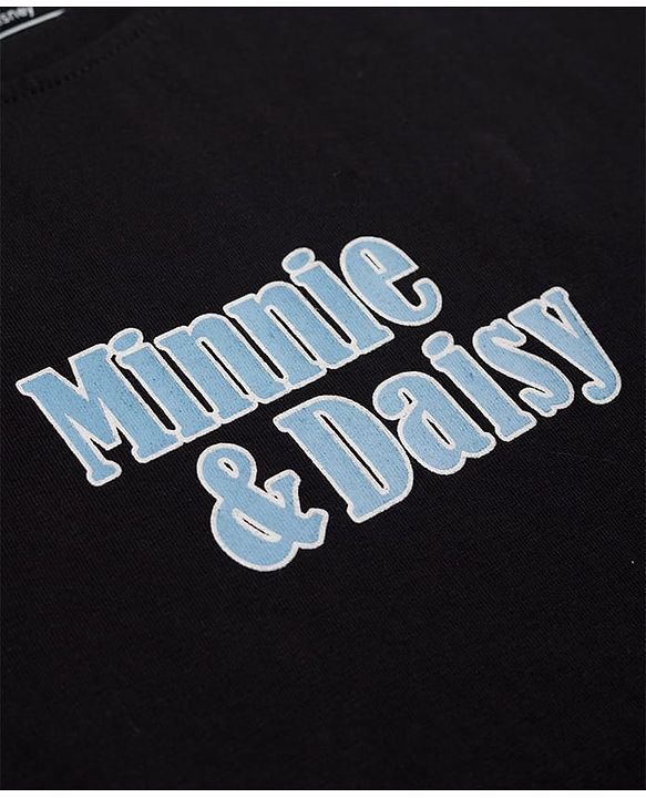 Pine Kids Disney Cotton Single Jersey Knit Half Sleeves T-Shirt with Front & Back Minnie and Daisy Print - Black