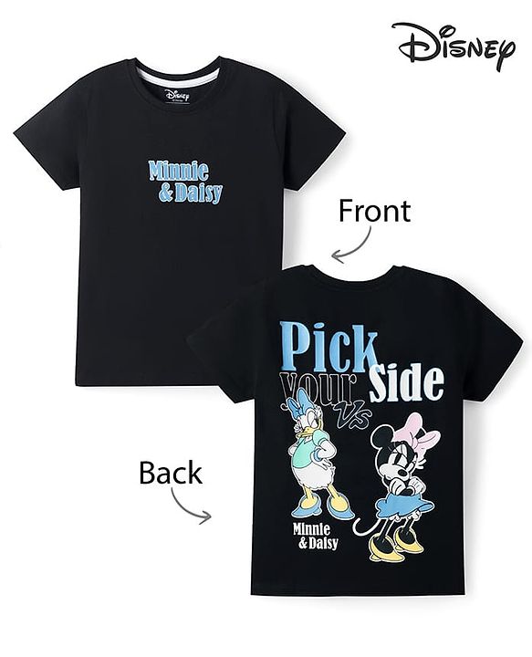 Pine Kids Disney Cotton Single Jersey Knit Half Sleeves T-Shirt with Front & Back Minnie and Daisy Print - Black