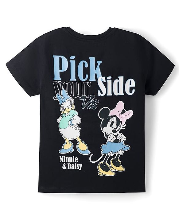 Pine Kids Disney Cotton Single Jersey Knit Half Sleeves T-Shirt with Front & Back Minnie and Daisy Print - Black