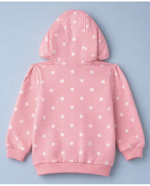 Babyhug Heavy Gauge 100% Cotton Terry Knit Hoodie with Full Sleeves and Polka Dots Print - Pink