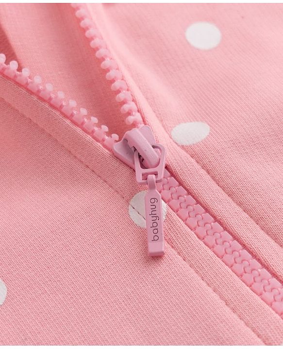 Babyhug Heavy Gauge 100% Cotton Terry Knit Hoodie with Full Sleeves and Polka Dots Print - Pink