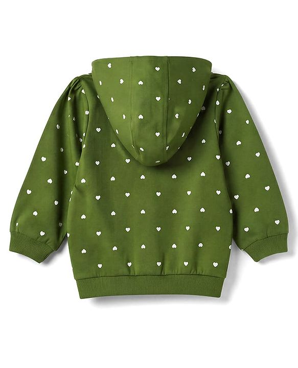 Babyhug Heavy Gauge 100% Cotton Terry Full Sleeves Knit Sweatshirt With Heart Print - Green