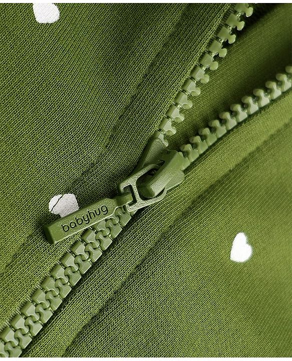 Babyhug Heavy Gauge 100% Cotton Terry Full Sleeves Knit Sweatshirt With Heart Print - Green
