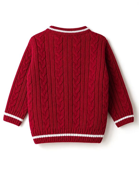Babyhug Knit Full Sleeves Front Open Sweater With Cable Knit Design - Maroon
