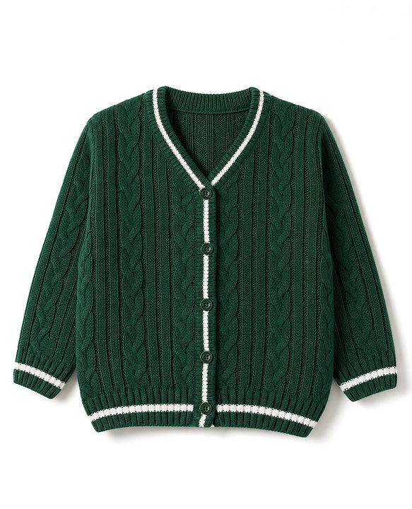 Babyhug Knit Full Sleeves Front Open Sweater With Cable Knit Design - Maroon