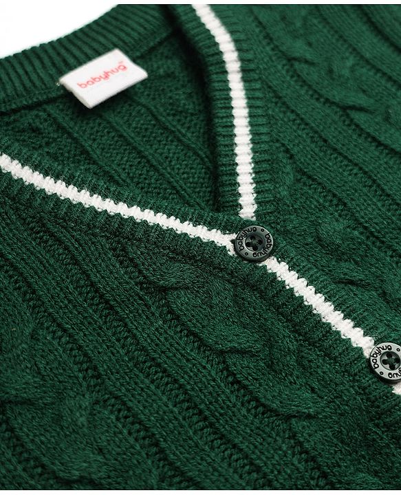 Babyhug Knit Full Sleeves Front Open Sweater With Cable Knit Design - Maroon