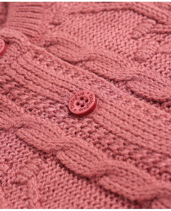 Babyhug Knit Front Open Sweater with Full Sleeves & Cable Knit Design in Pink