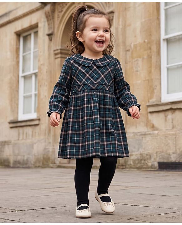 Babyhug Cotton Woven Frock and Leggings with Full Sleeves and Checked Print in Multi Color for 18-24 Months