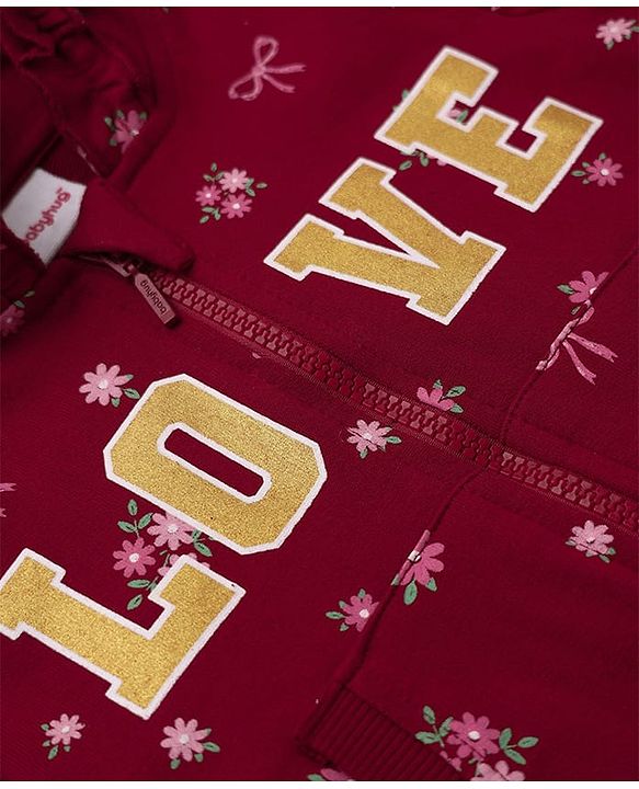 Babyhug Cotton Heavy Gauge Terry Terry Knit Sweatshirt With Full Sleeves and Love Foil Print in Maroon