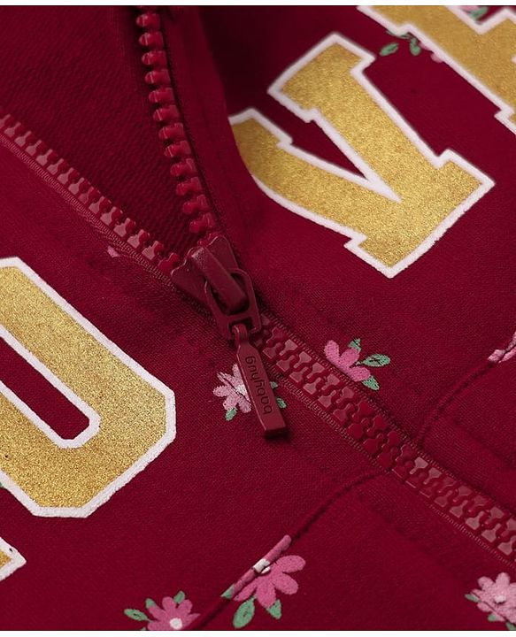 Babyhug Cotton Heavy Gauge Terry Terry Knit Sweatshirt With Full Sleeves and Love Foil Print in Maroon