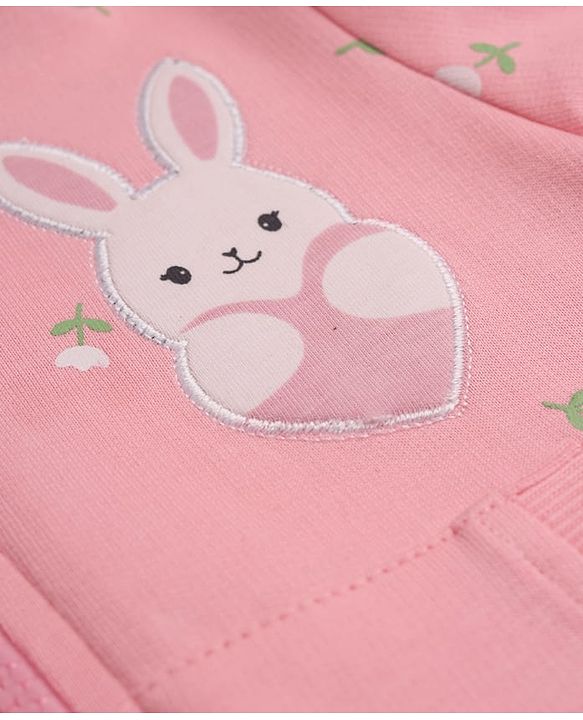 Babyhug 100% Cotton Heavy Gauge Terry Knit Sweatshirt With Full Sleeves and Rabbit Patch in Pink