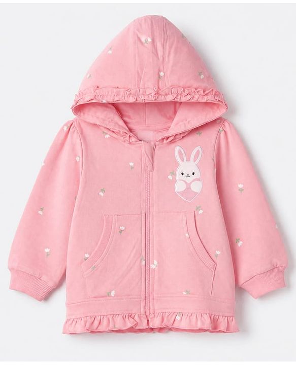 Babyhug 100% Cotton Heavy Gauge Terry Knit Sweatshirt With Full Sleeves and Rabbit Patch in Pink