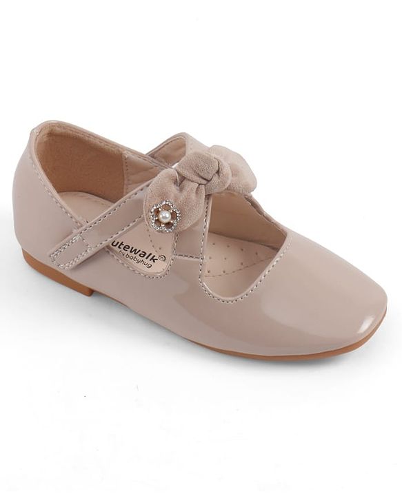 Cute Walk by Babyhug Velcro Closure Ballerina With Bow Applique - Beige