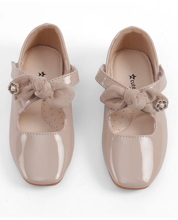 Cute Walk by Babyhug Velcro Closure Ballerina With Bow Applique - Beige