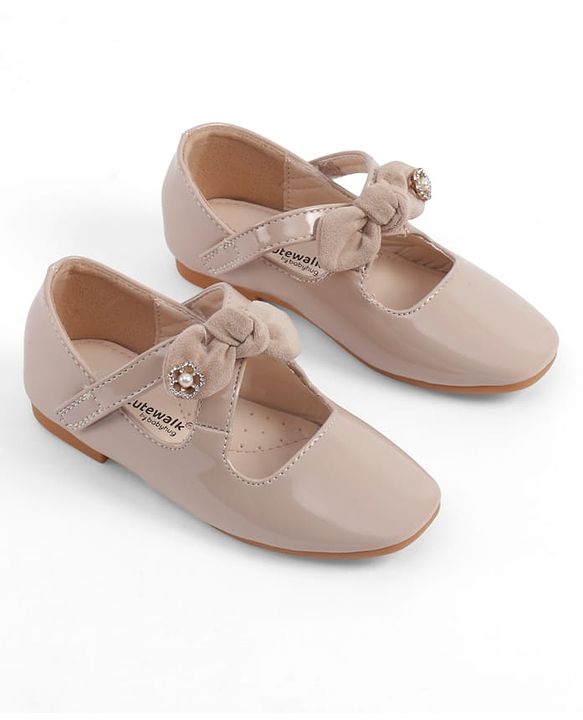 Cute Walk by Babyhug Velcro Closure Ballerina With Bow Applique - Beige