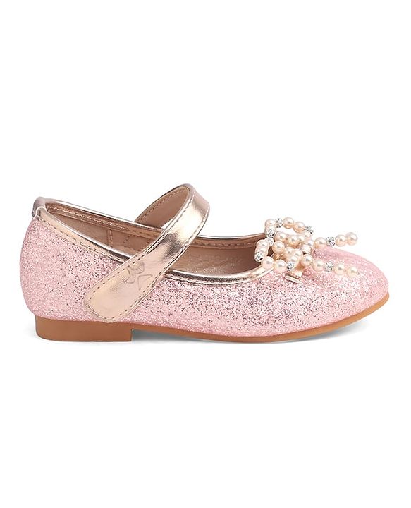 Cute Walk by Babyhug Velcro Closure Glitter Pearl Bow Applique Ballerina - Pink