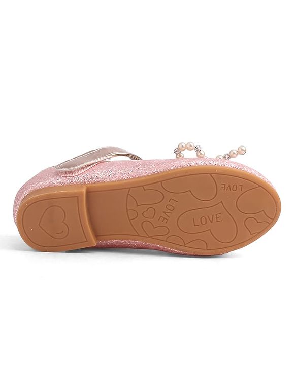 Cute Walk by Babyhug Velcro Closure Glitter Pearl Bow Applique Ballerina - Pink