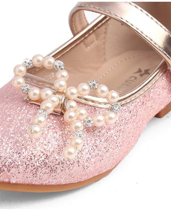 Cute Walk by Babyhug Velcro Closure Glitter Pearl Bow Applique Ballerina - Pink